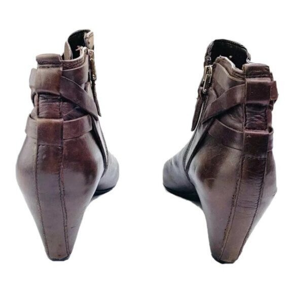 Sam Edelman Maddox Leather Booties Cone Heel 7.5 Ankle Side Zip Buckle Booties - Picture 6 of 9